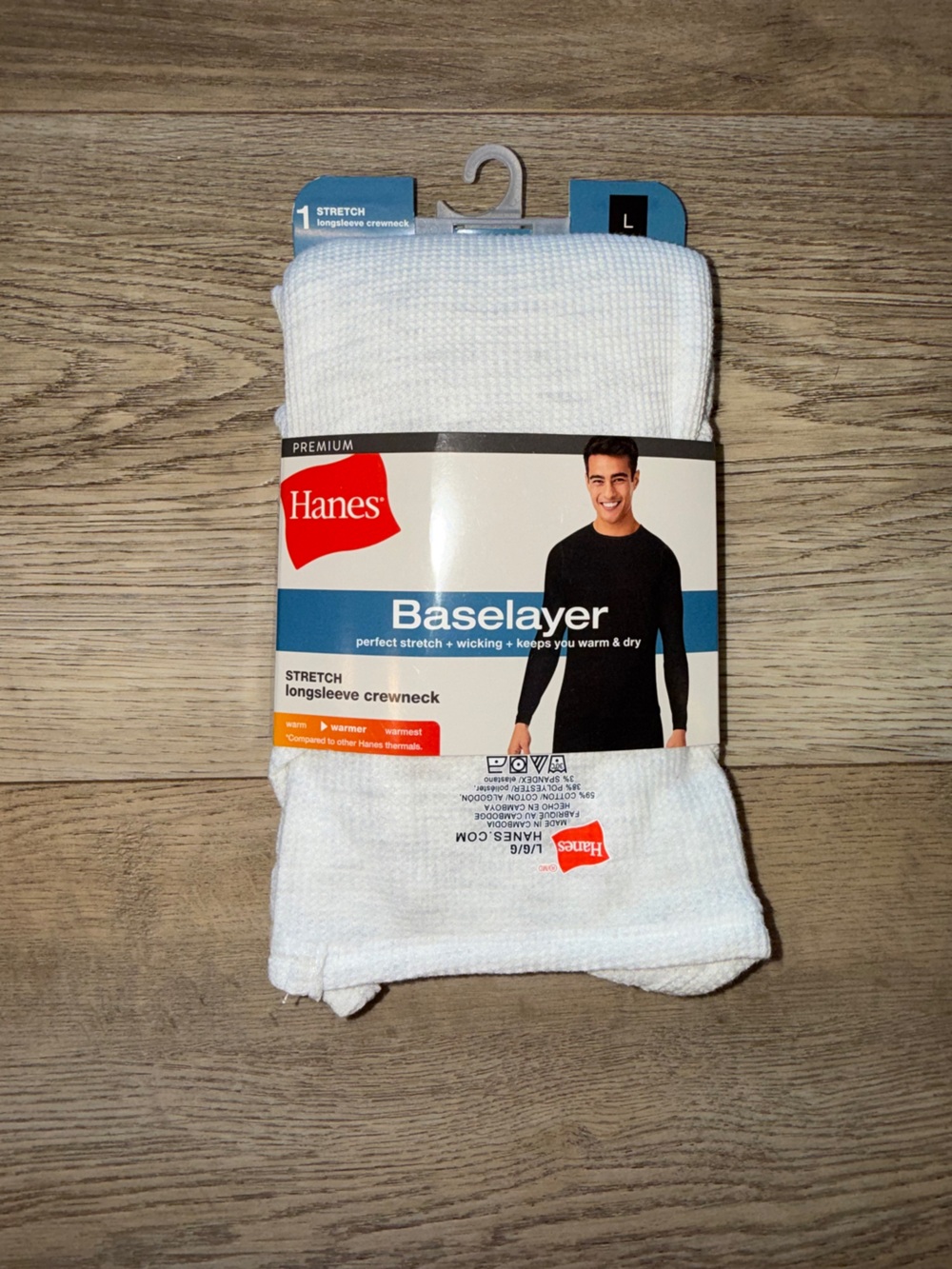 NEW! Hanes White Men’s Long-Sleeve Baselayer Crewneck